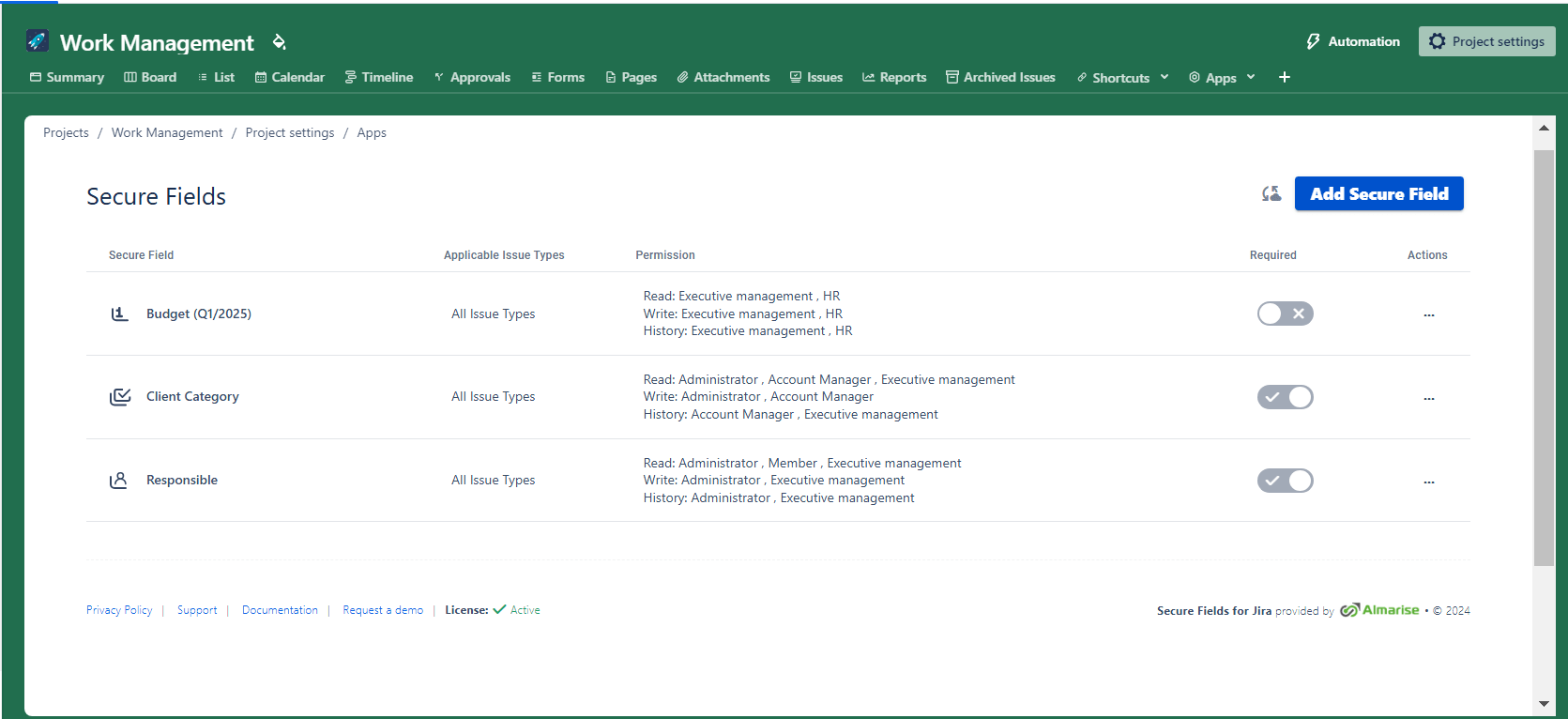 secure fields screen 1 secure fields for jira dane wrażliwe sensitive data